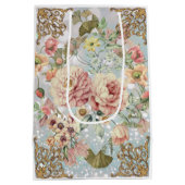 Romantische Pastel Florals Blues Mittlere Geschenktüte (Rückseite)