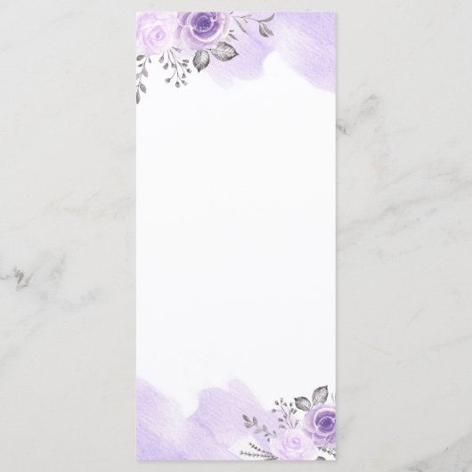 Romantische Pastel Lila Blumenkarte Menükarte (Rückseite)