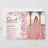 Romantische Pastel Rose Blumensaft 16 Foto Einladung (Vorderseite)