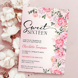 Romantische Pastel Rose Blumensüß 16 Geburtstag Einladung
