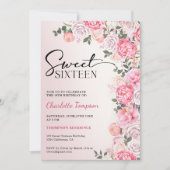 Romantische Pastel Rose Blumensüß 16 Geburtstag Einladung (Vorderseite)