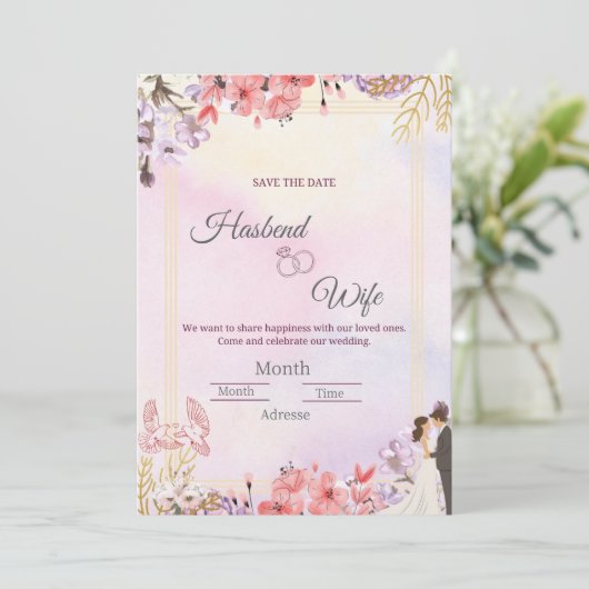 Romantische Pastell-Aquarell-Blumen-Save-the-Date- Einladung (Stehend Vorderseite)