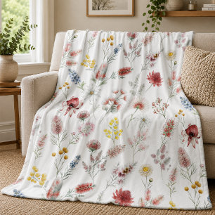 Romantische Pastell-Aquarell-Wildblumen Fleecedecke