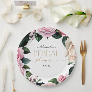 Romantische Pastell-Rose Brautparty Pappteller