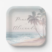 Romantische Pastell-Wasserfarben-Strandszene Pappteller (Vorderseite)