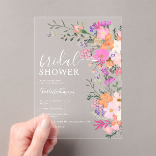 Romantische Pastell-Wilde Blume Frühjahr Brautpart Acryleinladungen