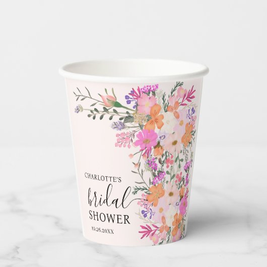 Romantische Pastell-Wilde Blume Frühjahr Brautpart Pappbecher (Rückseite)