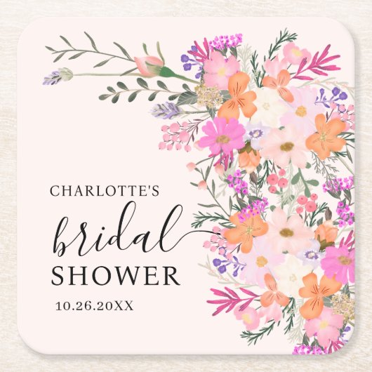 Romantische Pastell-Wilde Blume Frühjahr Brautpart Rechteckiger Pappuntersetzer (Vorderseite)