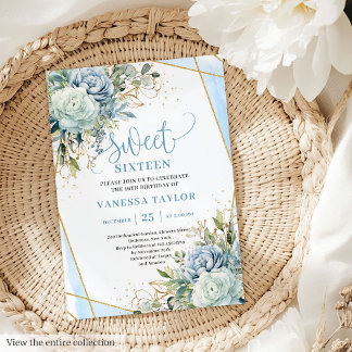 Romantische pastellblaue Pfannkuchen süß 16 Einlad Einladung