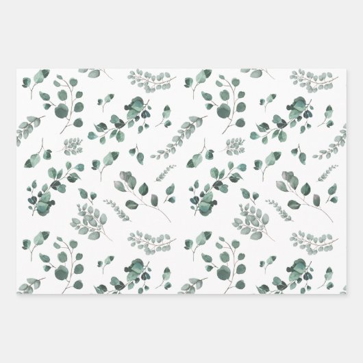 Romantische Pastelle und dunkelgrüne, rosa Eukalyp Geschenkpapier Set (Vorderseite)