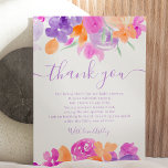 Romantische pastellfarbene lila orange Blütendusch Dankeskarte<br><div class="desc">Romantische pastellorange,  lila und lavender floral danke Ihnen Baby Duschkarte mit hübsch orange lila,  Lavendel handgemalt Blume grünen Blätter und mehr,  mit einer gebürsteten Schrift Typografie</div>