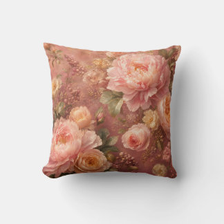 Romantische Pastellrosa Pfingstrosen & Rosen Botan Kissen