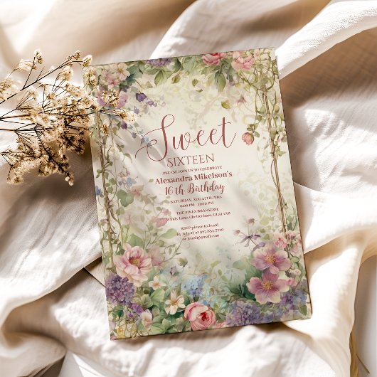 Romantische PastelWildblumen Süß 16 Einladung