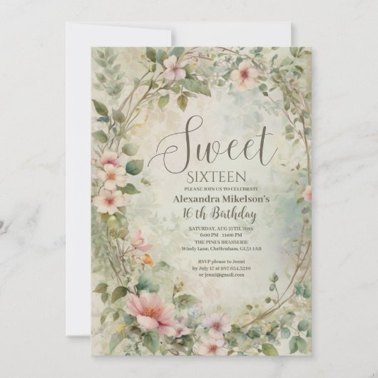 Romantische PastelWildblumen Süß 16 Einladung (Vorderseite)