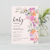Romantische Pastete Wild Blume Federbaby Dusche Einladung (Stehend Vorderseite)