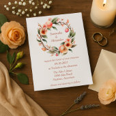 Romantische Peach Blossom Wreath Wedding Einladung