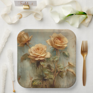 Romantische Peach-Rose Blumenkohl-Brautparty Pappteller