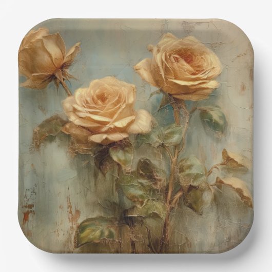 Romantische Peach-Rose Blumenkohl-Brautparty Pappteller (Vorderseite)