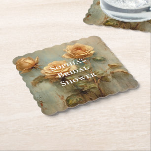Romantische Peach-Rose Blumenkohl-Brautparty Untersetzer