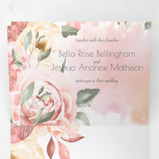 Romantische Peach-Rose Dreifach Gefaltete Ankündigung (Innen Erste Seite)