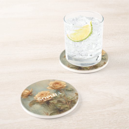 Romantische Peach-Rose Getränkeuntersetzer (Seite)