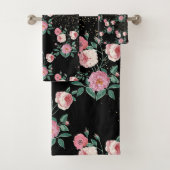 Romantische Peelingdesign mit Blumen und goldenen Badhandtuch Set (Insitu)