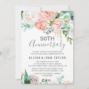 Romantische Peonies 50. Hochzeitstag Einladung
