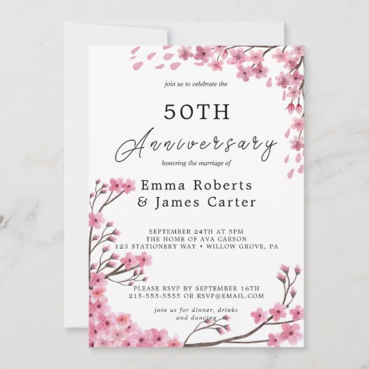 Romantische Peonies 50. Hochzeitstag Einladung (Vorderseite)