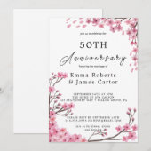 Romantische Peonies 50. Hochzeitstag Einladung (Vorne/Hinten)
