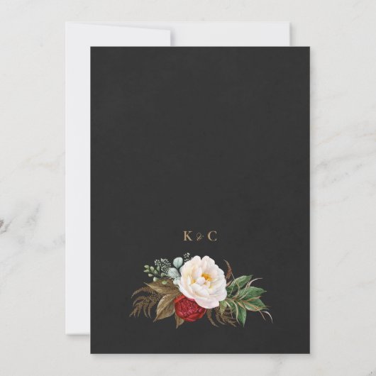 Romantische Peonies Black & Gold Boho Script Save The Date (Rückseite)