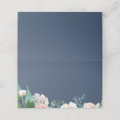 Romantische Peonies | Blue Buffet Food Label Cards Platzkarte (Außenseite Aufgefaltet)