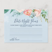 Romantische Peonies Light Blue Date Night Cards Postkarte (Vorderseite)