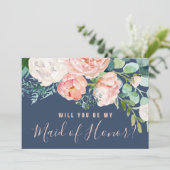 Romantische Peonies | Vorschlag für eine Blaue Tra Einladung (Stehend Vorderseite)