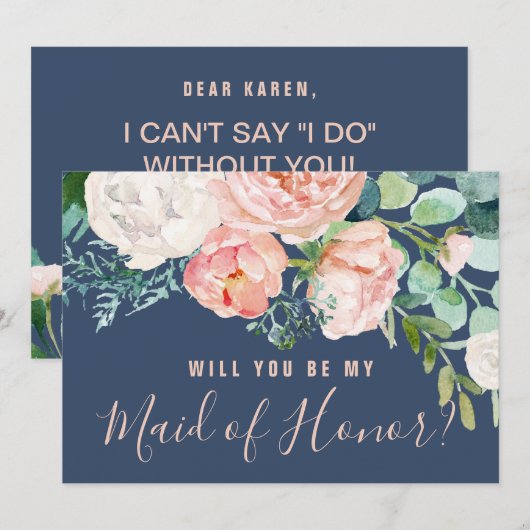 Romantische Peonies | Vorschlag für eine Blaue Tra Einladung (Vorne/Hinten)