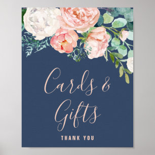 Romantische Peony-Blume Blue Cards & Geschenke-Z Poster