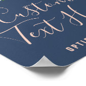 Romantische Peony-Blume | Blue Custom Text Sign Poster (Ecke)