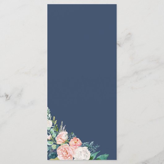 Romantische Peony-Blume | Blue Dinner Menu Card Menükarte (Rückseite)