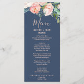 Romantische Peony-Blume | Blue Dinner Menu Card Menükarte (Vorderseite)
