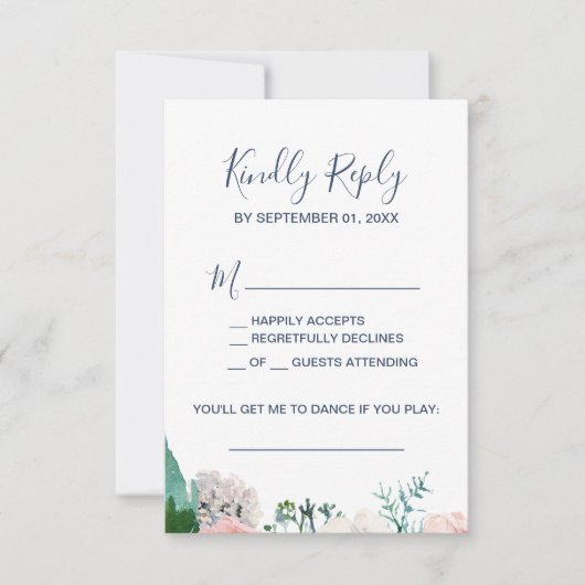 Romantische Peony Blume Blue Song Request RSVP Car Karte (Vorderseite)