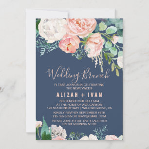 Romantische Peony-Blume   Blue Wedding Brunch Einladung