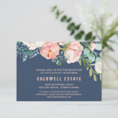 Romantische Peony Blume Blue Wedding Reception Car Begleitkarte (Stehend Vorderseite)