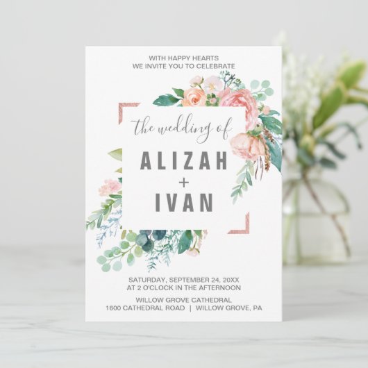 Romantische Peony-Blume Einladung (Stehend Vorderseite)