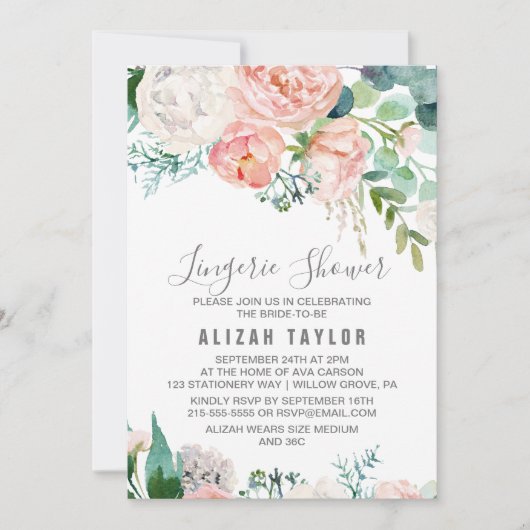 Romantische Peony Blume Fingerie Dusche Einladung (Vorderseite)