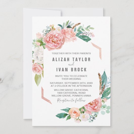 Romantische Peony-Blume Hochzeit Einladung (Vorderseite)