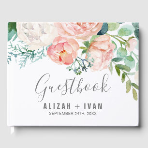 Romantische Peony-Blume Hochzeit Gästebuch