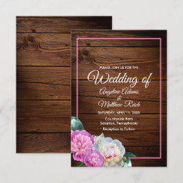 Romantische Peony Blume Holzfeierliche Hochzeit Einladung