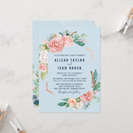 Romantische Peony-Blume | Light Blue Wedding Invit Einladung