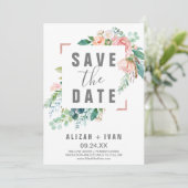 Romantische Peony-Blume Save the Date Karte (Stehend Vorderseite)