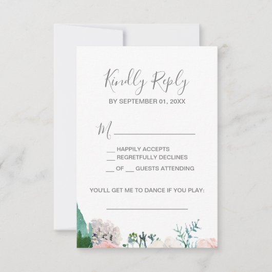 Romantische Peony Blume Song Request RSVP Card (Vorderseite)