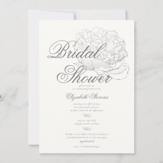 Romantische Peony Calligraphy Elegantes Brautparty Einladung (Vorderseite)